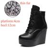 10cm 12cm Small Size 33-43 Fashion Platform Wedges Shoes Women Boots Leather 2025 High Heels Motorcycle Ankle Boots Office Mom