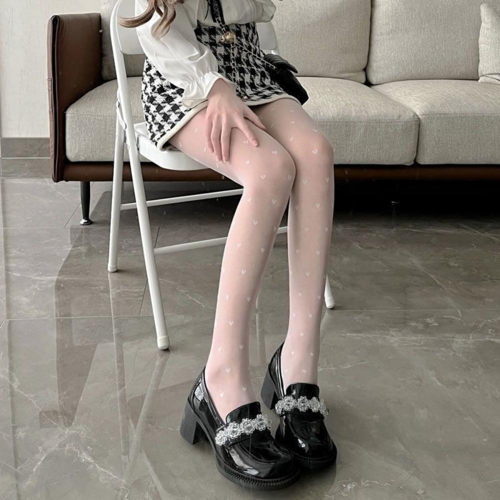 Domila Polka Dot Jk White Silk Love Black Stockings Women's Spring and Summer Thin Sweet Bow Milk White Pantyhose