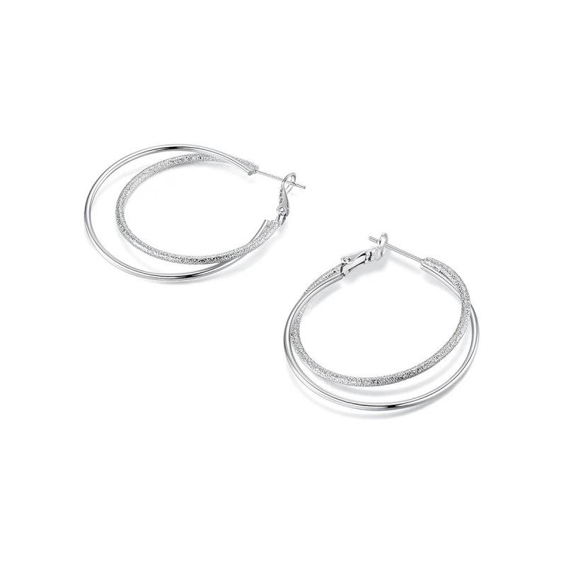 Tide Summer Silver Double Line Large Circle Thin Circle Temperament Gold Versatile Earrings