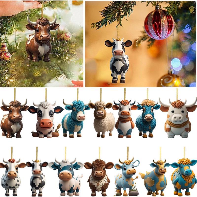 Colorful Cartoon Cow Car Hanging Ornament For Christmas Tree Home Decor