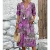 Printed Summer V-neck Casual Vacation Pocket Dress Loungewear Women