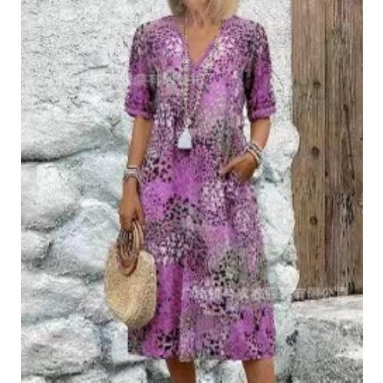 Printed Summer V-neck Casual Vacation Pocket Dress Loungewear Women