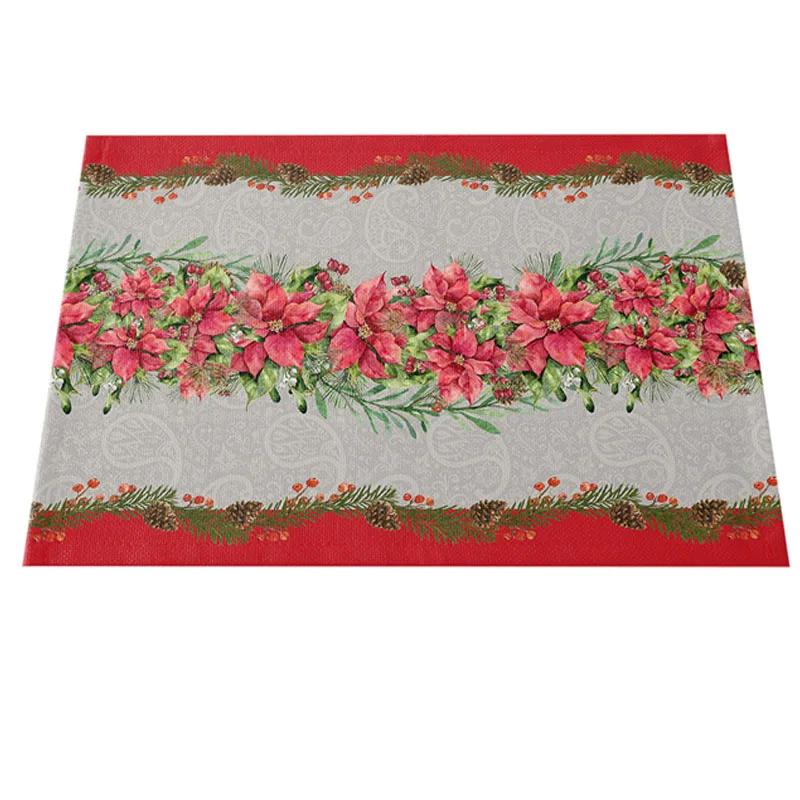 NOVÝ Lněný Vánoční Květ Poinsettie Tištěný podložka pod talíř Látkový podložka pod šálek na kávu a čaj jídelní prostírání do kuchyně