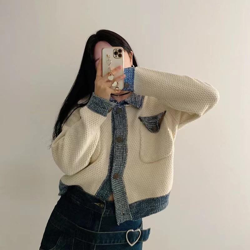 HELIAR Women Polo Neck Single-breasted Cardigan Sweater Coat Thickened Warm Patchwork Office Sweater Casual Sweater Fall Winter