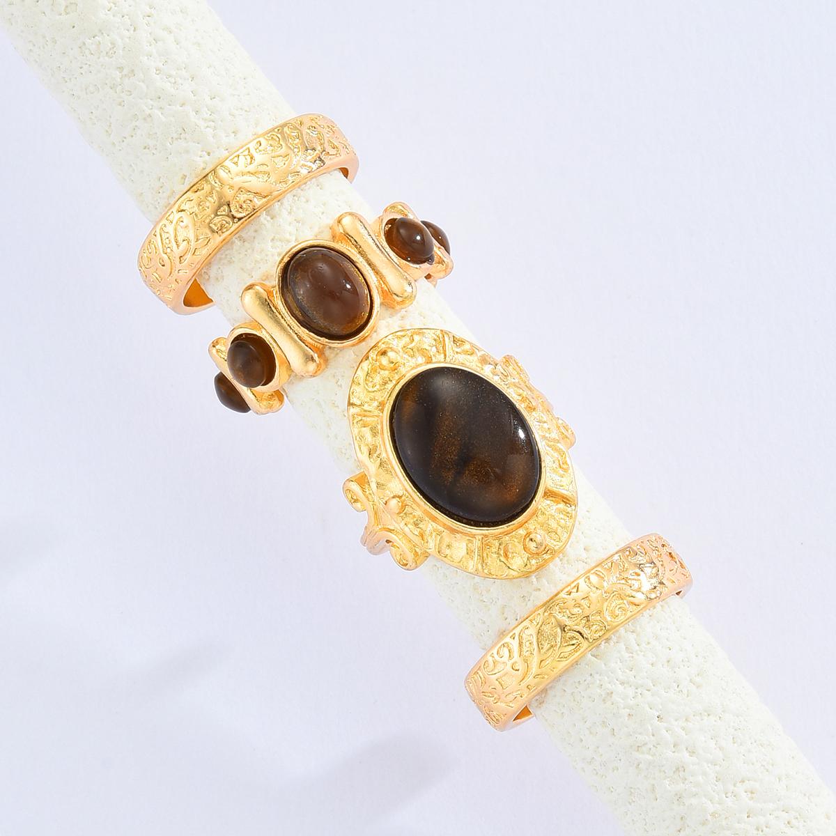 4pcs/Set Retro Luxury Tiger Eye Stone Ring Elegant Sparkly Gold Color Colorful Crystal Rings for Women Chunky Jewelry Gifts
