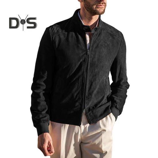 

Мужское пальто с воротником-стойкой, длинным рукавом, однотонная замшевая куртка с двусторонними карманами на молнии, приталенная верхняя одежда XXL чёрный