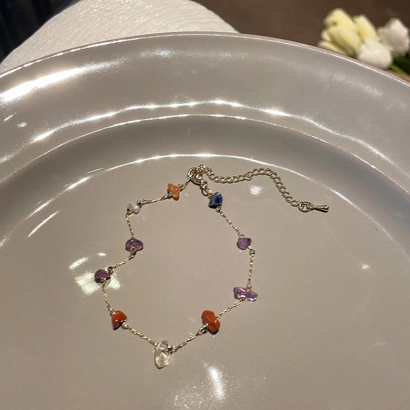 Korean Simple Colored Stone Chain Necklace For Women Golden Party Beach Clavicle