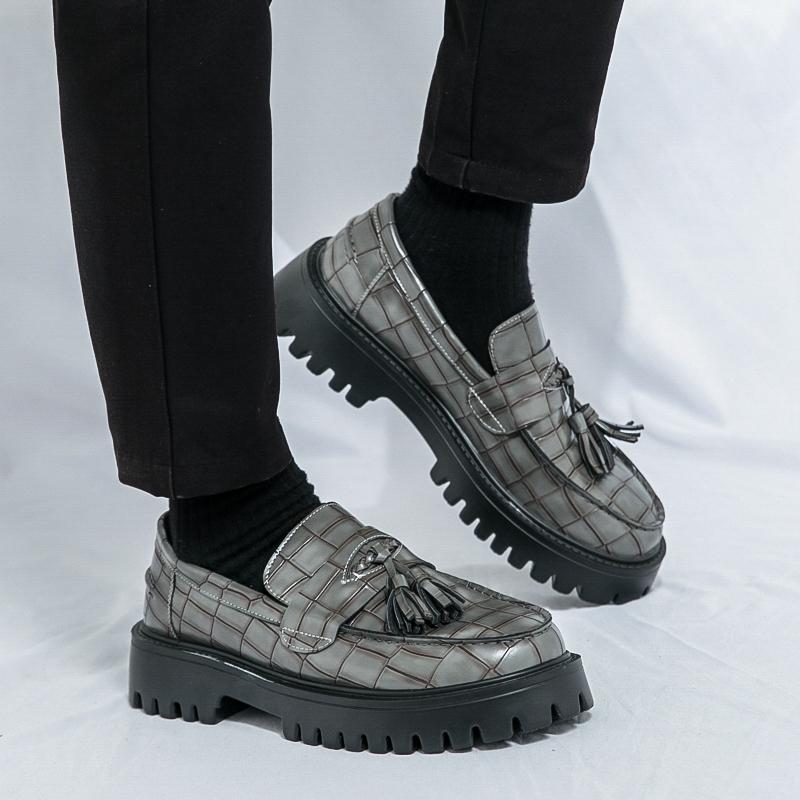 Men Loafers Black Platform Elevator Leather Shoes Thick Sole Formal Business Wedding Dress Prom Lightweight Shoes Large Size