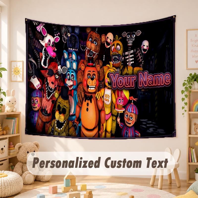Custom Name Text Tapestry,Five Nights at Freddy’s Boho Wall Hanging, Decorative Backdrop Tapestry For Room