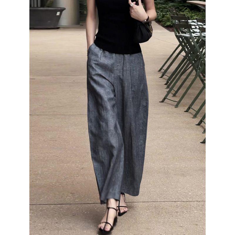 Gray High-End Wide-Leg Pants for Women, 2026 Summer New Style, High-Waisted, Slimming, Loose Straight-Cut, Versatile, Thin Casual Long Pants