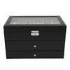 12-Slot Watch Box Case 3 Layers Watch Holder Organizer Display with 2 Velvet Drawer for Rings Bracelets Gifts For Birthday Black