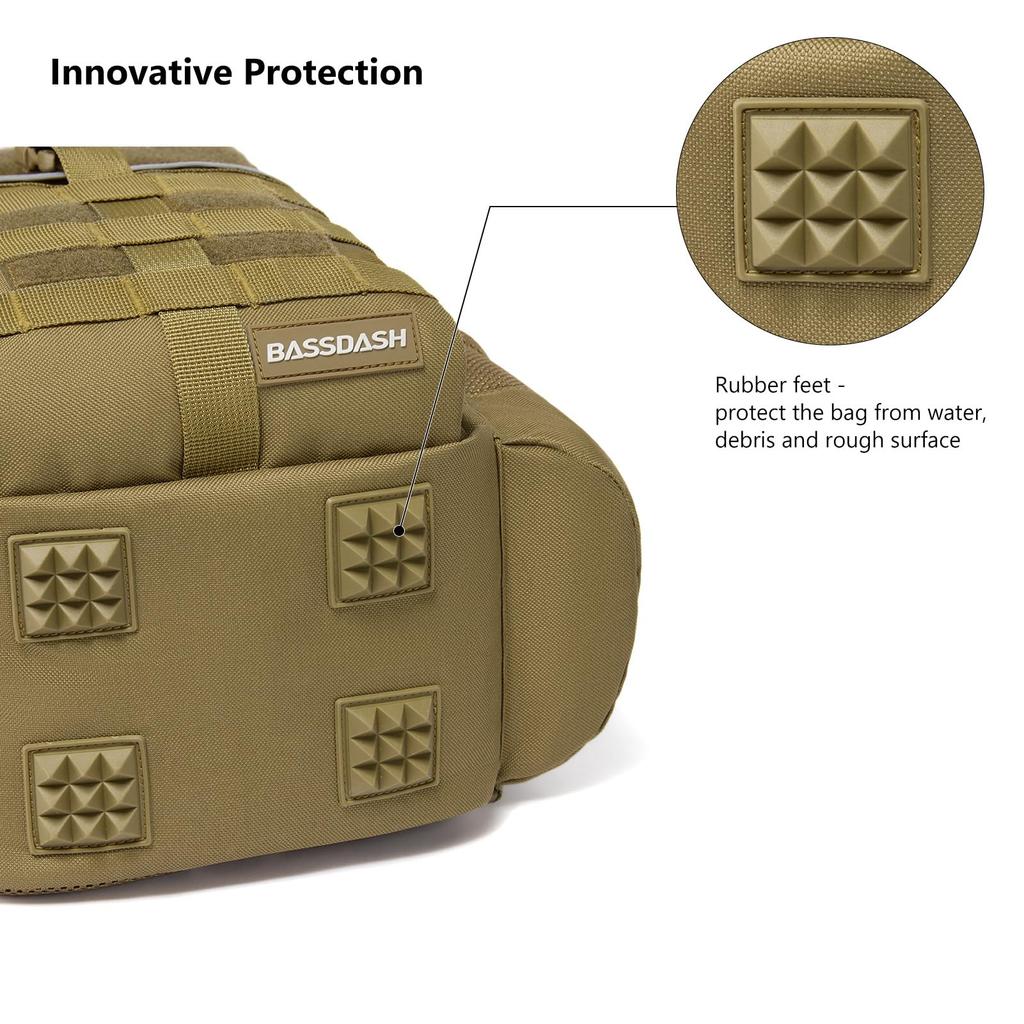 Bassdash FP07 Fishing Tactical Backpack with Rod Holder and Breathable Back MOLLE Expansion 4-Way Bag, Water-Resistant