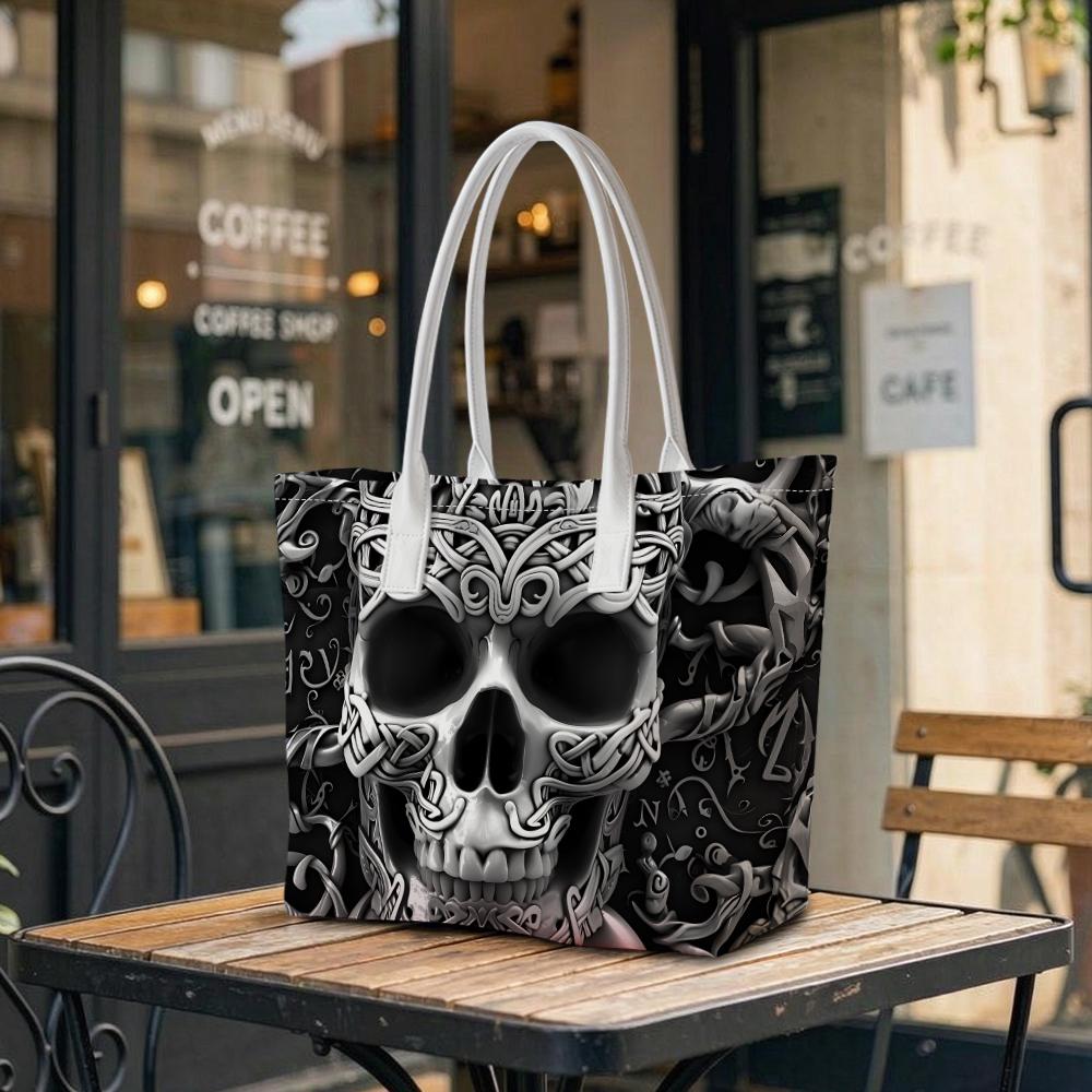 Gothic Skull Pattern Tote Bag Portable Shopping Handbag For Daily Use