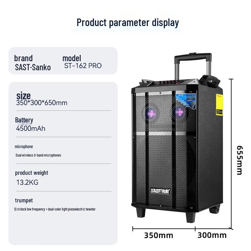 SAST SA-162 12-inch Portable Outdoor KTV Trolley Speaker CN plug (adapter included)