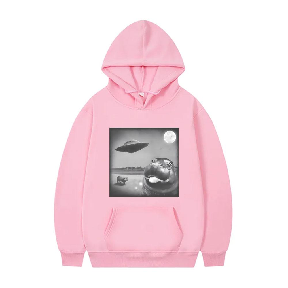 Moo Deng UFO Funny Meme Hoodie Humor Baby Hippo Sweatshirt Men Women Oversized Pullover Hoodies Men's Fleece Cotton Sportswear
