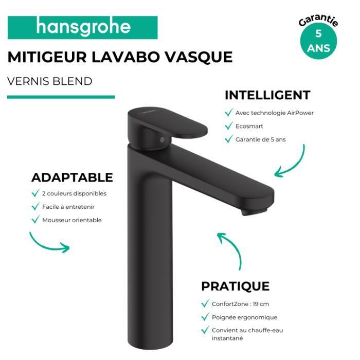 Mitigeur lavabo HANSGROHE Vernis Blend 190 sans tirette ni vidage noir mat