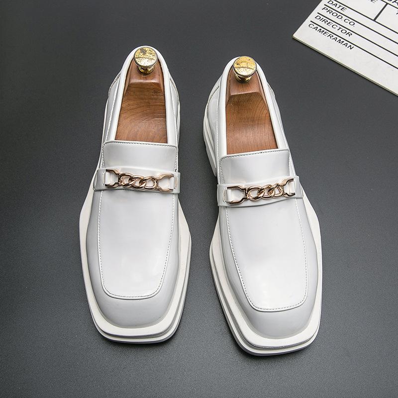 Business dress new square head small leather shoes hairstylist casual shoes platform white wedding leather shoes
