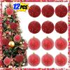 8cm/12pcs Sequin Painted Christmas Balls Set Glitter Gold Silver Plastic Hanging Pendant Decorations For Home Xmas Tree Ornament