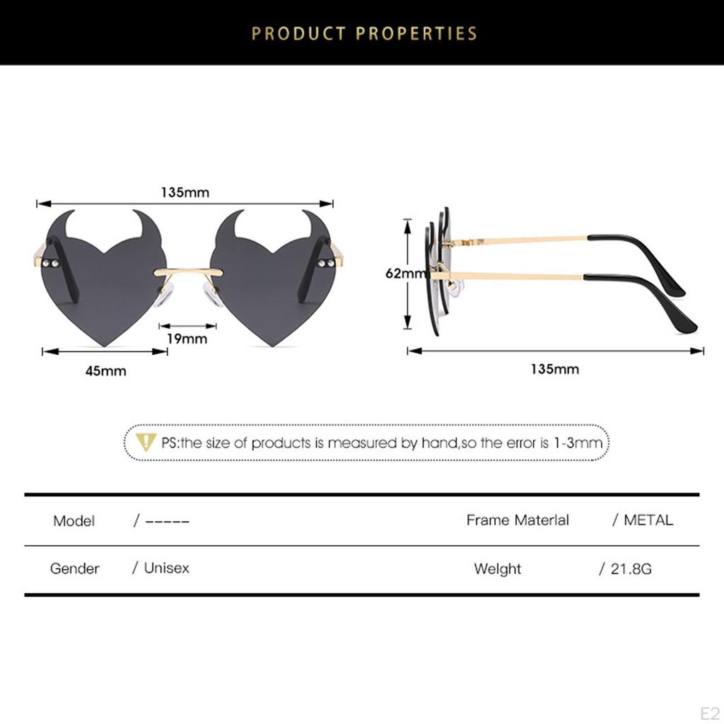 Devil Er Hert Sunglsses for Women Men Eyewer nti Glre 400 Rimless Sunglss Beches Mkeup Decortion