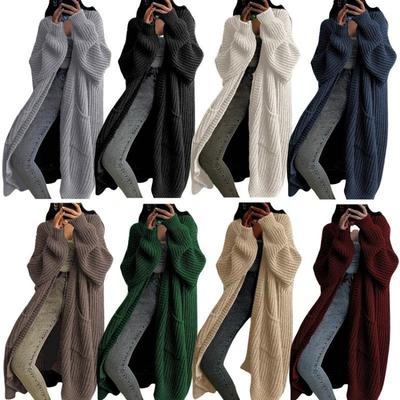 Autumn Winter Women Long Sleeve Maxi Sweater Cardigan Knitted Coat Jacket Outerwear with Pockets