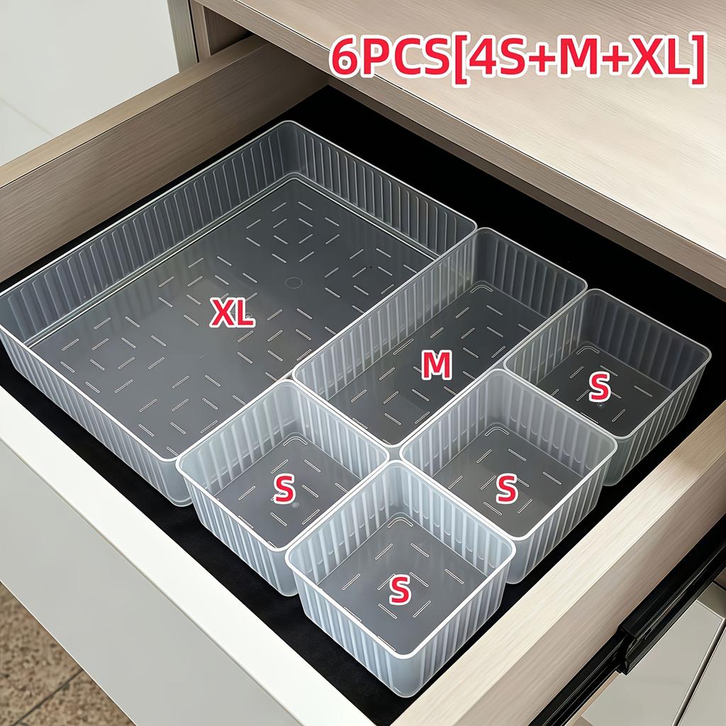 Transparent striped desk and drawer storage set, office, makeup desk divider storage box, student equipment storage and sorting