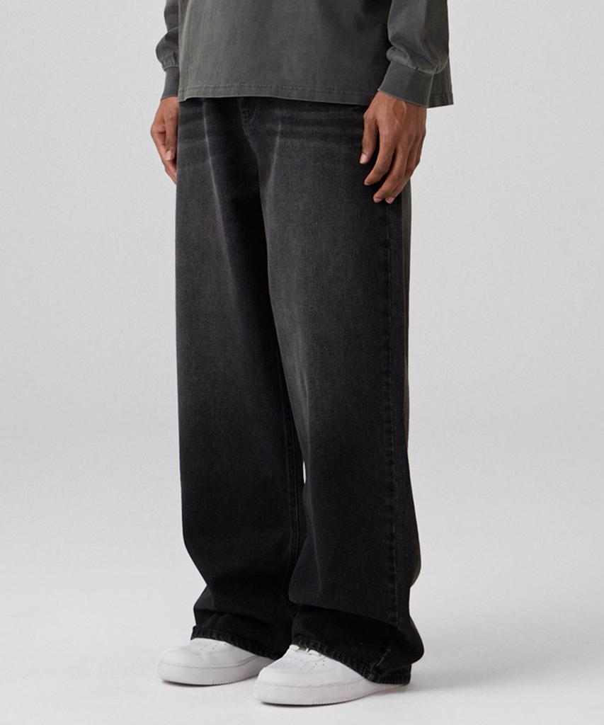 URBANAGE Standard Wash Wide Denim Pants Black