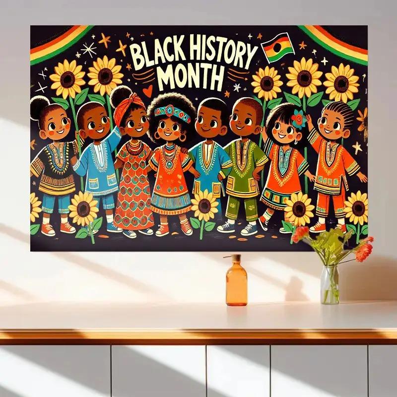2D Plane, 1 Banner for Black History Month - African American Youth and Sunflower Design, Celebration of Black History