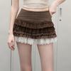 UNIFREE Retro Plaid Lace High-Waist Skort