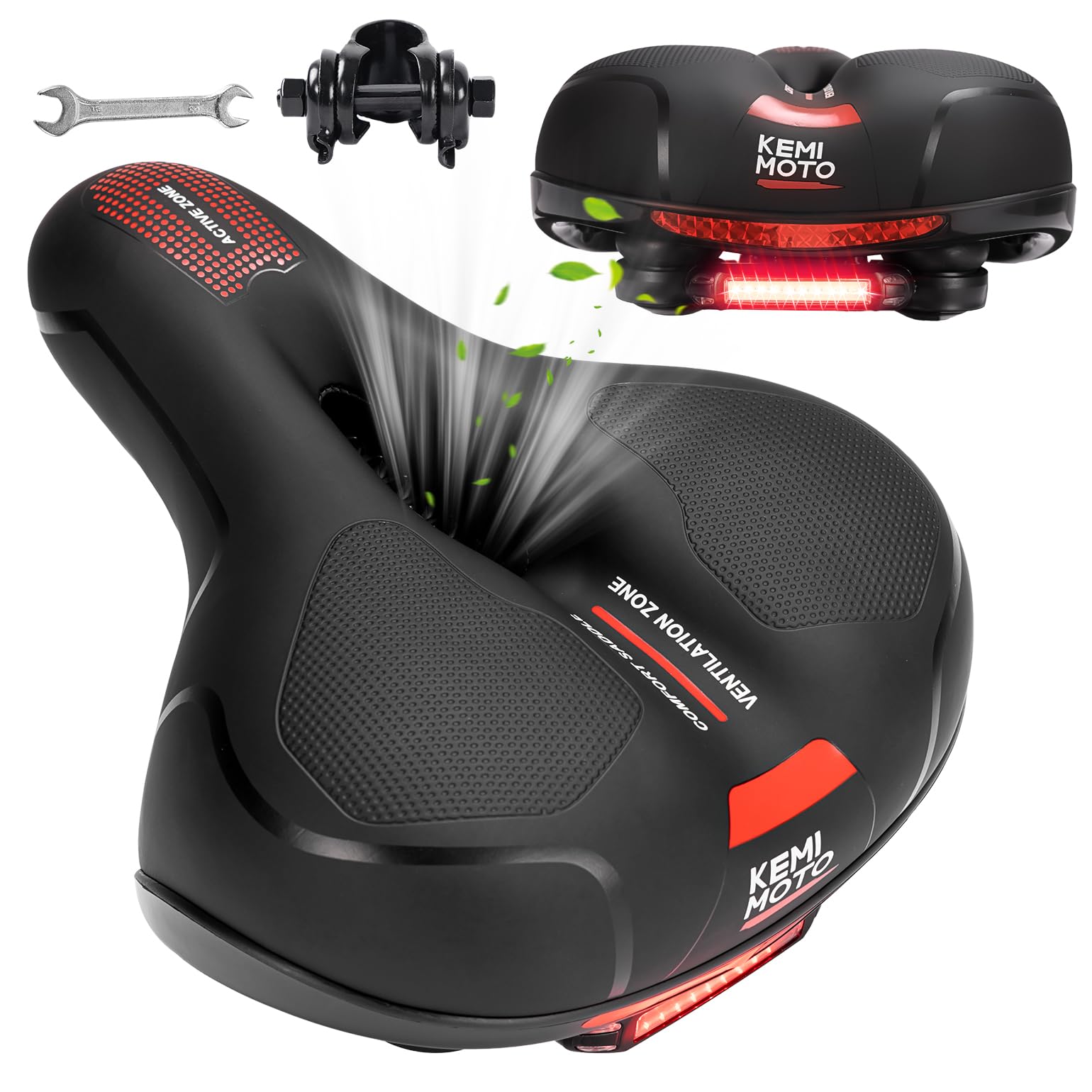 

KEMIMOTO Bicycle Saddle Cushion with Switching LED Thick Memory Foam Seat with Spherical Comfortable for PU Fabric for Aero Mountain and Cross Bikes чёрный