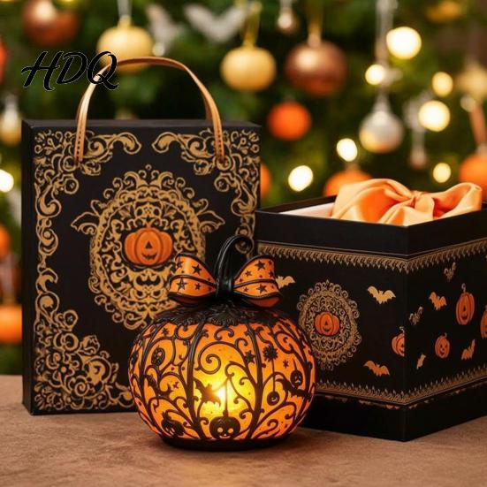 Jack-O-Lantern Nigh Light 1/2Pcs Halloween Bow Pumpkin Light Stained Glass Desk Lamp Table Centerpieces Spooky Decoration for Home Office Fall