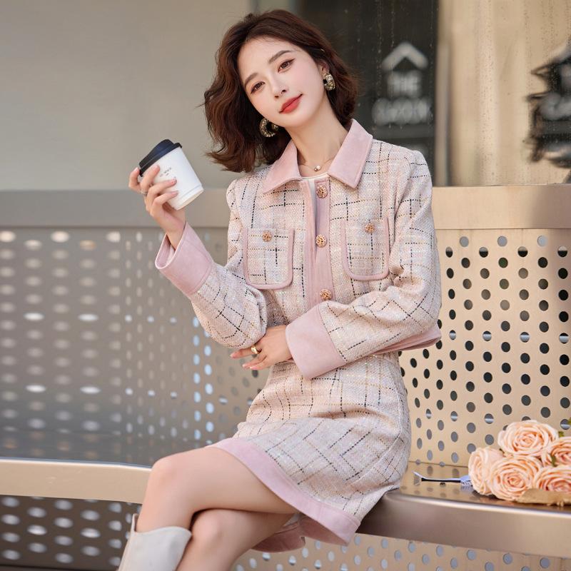 

Короткое шерстяное пальто женское зимнее короткое мужское высокое костюм мода темперамент профессиональная одежда короткая юбка костюм-двойка XXL розовый