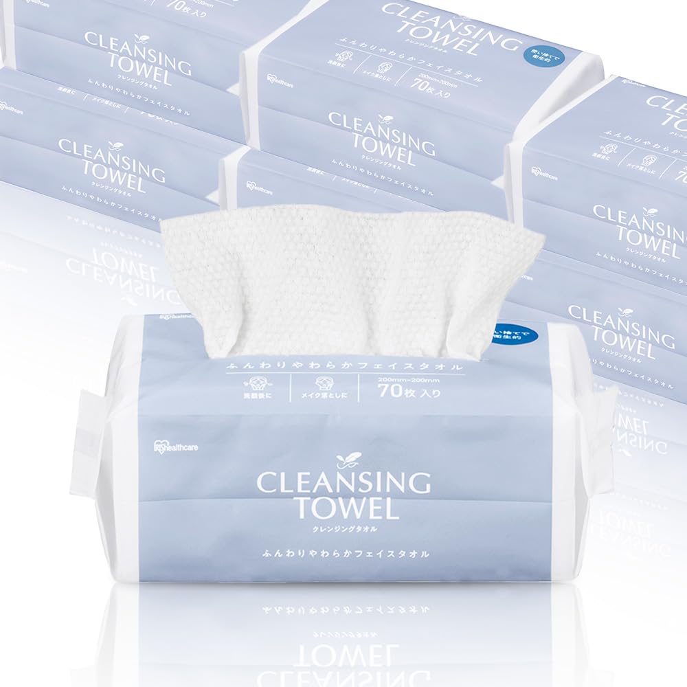 

IRIS OHYAMA [6-Pack] Thick Cleansing Towels, 70 Sheets x 6 Boxes (Suitable for Sensitive Skin) Disposable Face Towels for Wiping Face, Wet and Dry