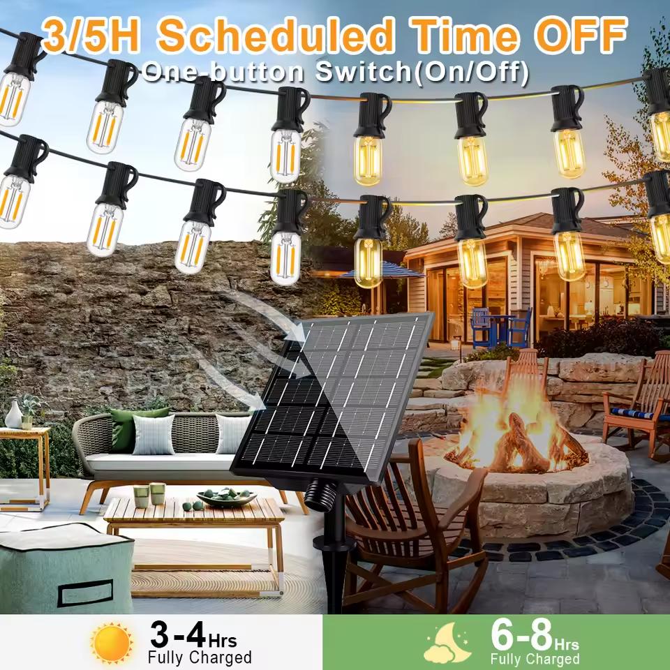 Solar Powered Outdoor String Light with 1200mAh Battery and Remote Control Waterproof Patio Lights Shatterproof LED String Light