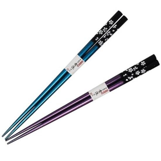 Wakasa lacquered chopsticks couple set dishwasher safe non-slip 2-piece decorative box (103 Silver dance cherry blossom blue purple)
