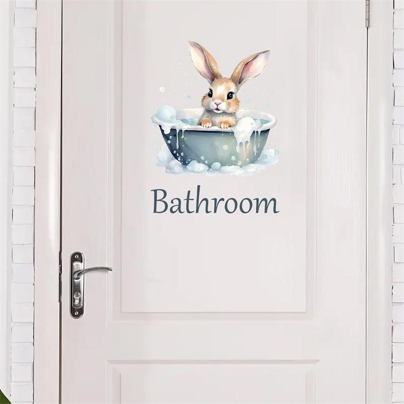 Cartoon Cute Animals Rabbit Wall Stickers For Bathroom Door Decoration Living Room Kids Room Wall Decals