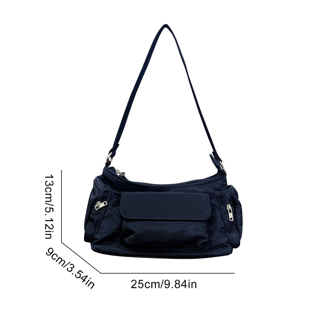 Women Nylon Multi-Pockets Handbag Casual Underarm Bag Lightweight Retro Korean Styles Commuting Shoulder Bag for Daily Travel