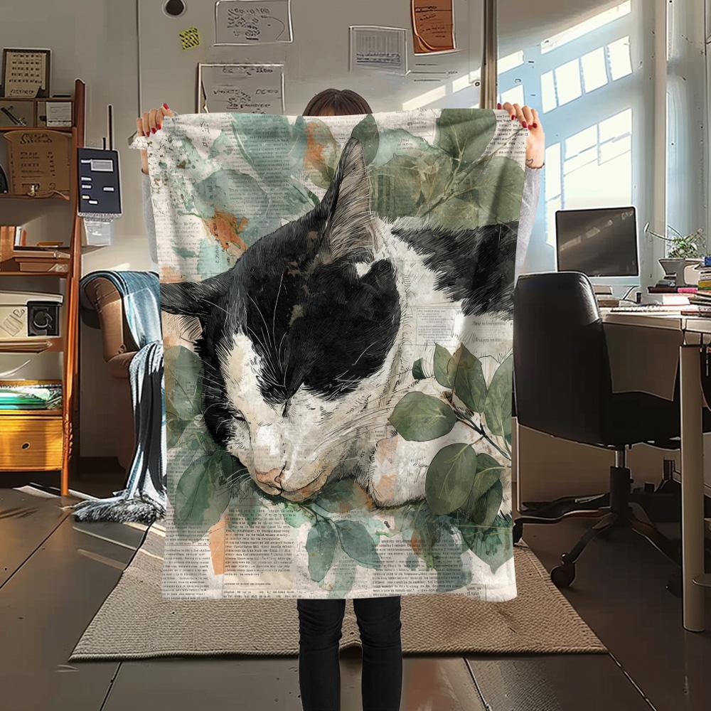 Sleeping Cats Print Flannel Blanket, High Quality Comfortable for All Seasons, Home Decor, Warmth and Comfort