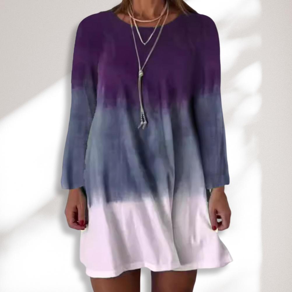 Dámské šaty s dlouhým rukávem Šaty s potiskem v přechodových barvách Volný střih Kulatý výstřih Pulovrové šaty pro každodenní nošení, do práce, na večírky