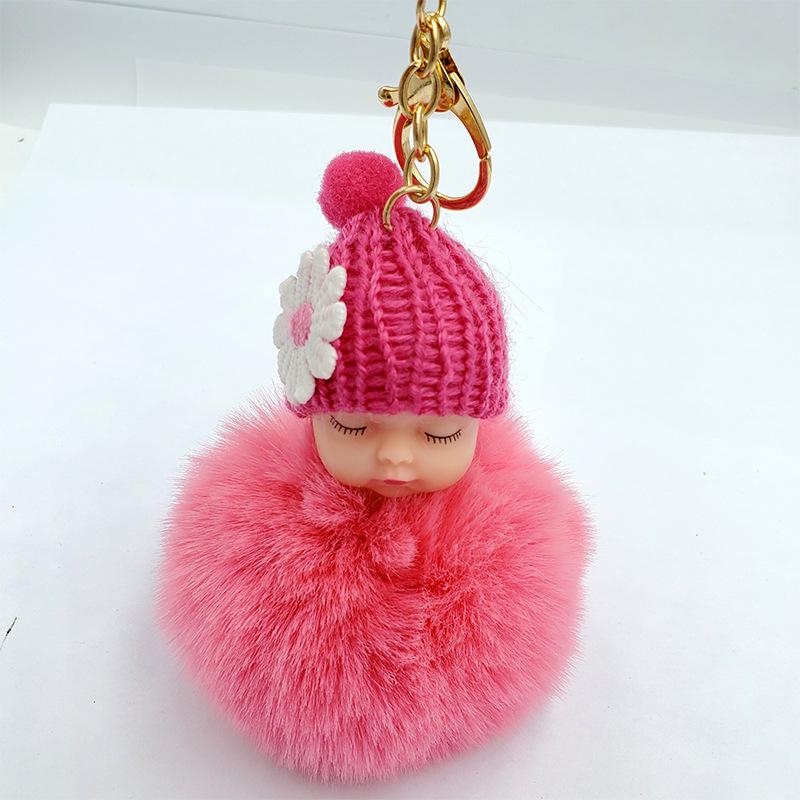 Imitation Rex Rabbit Fur Sleeping Doll Keychain - Cute Sleeping Baby Bag Pendant Gift