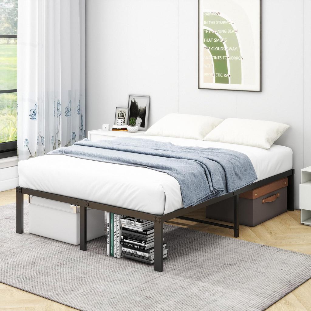 Bed Frame 120x200 Cm Metal, Sturdy Platform Bed with Headboard, Noiseless, Easy Assembly, No Box Spring Needed, Ideal for Couples & Guest Rooms