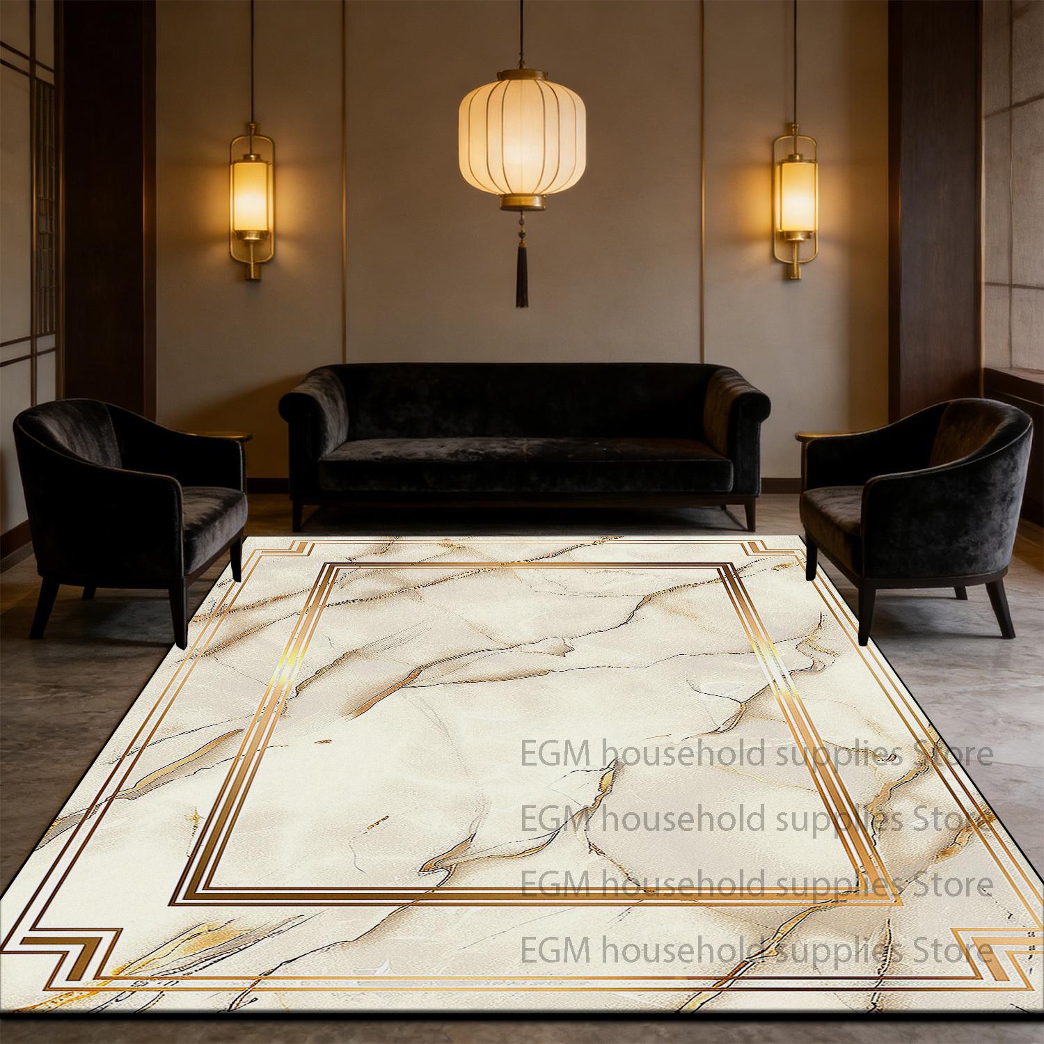 

Modern Marble Black Carpets Non-slip Living Room Golden Border Luxury Bedroom Soft Rug Decor customizable non-slip Mat washable 60x90cm