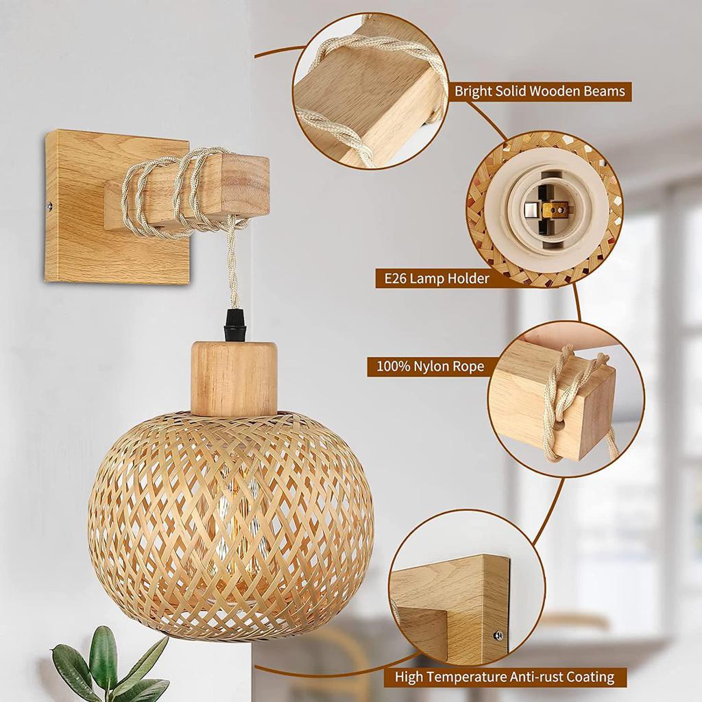 Retro Bamboo Weave Bedside Wall Lamp - Japanese Rattan and Wood Lighting Fixture for Rustic Bedrooms and Restaurants