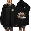 Mens Oversized Hooded Zip-Up Sweatshirt With One Piece Anime Print Plus Size Fleece-Lined Casual Jacket Fall