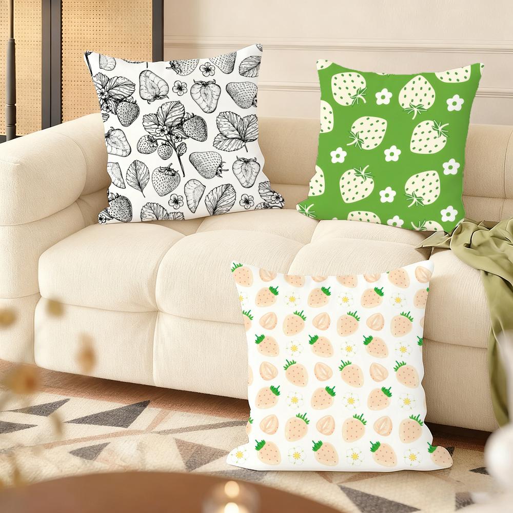 Strawberry Pattern Cushion Cover Soft Short Plush Pillow Cover Smooth Cozy Texture Aesthetic Cushion Case Home Decor