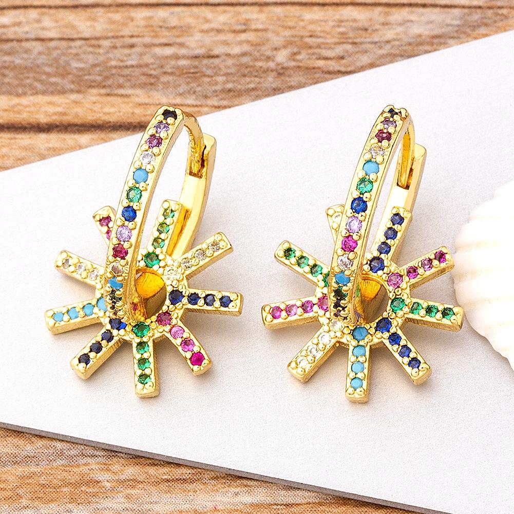 Nidin New Charm Colorful Color Double Layer Star Earrings Copper Cubic Zircon Hoop Earrings For Women Best Party Wedding Gift