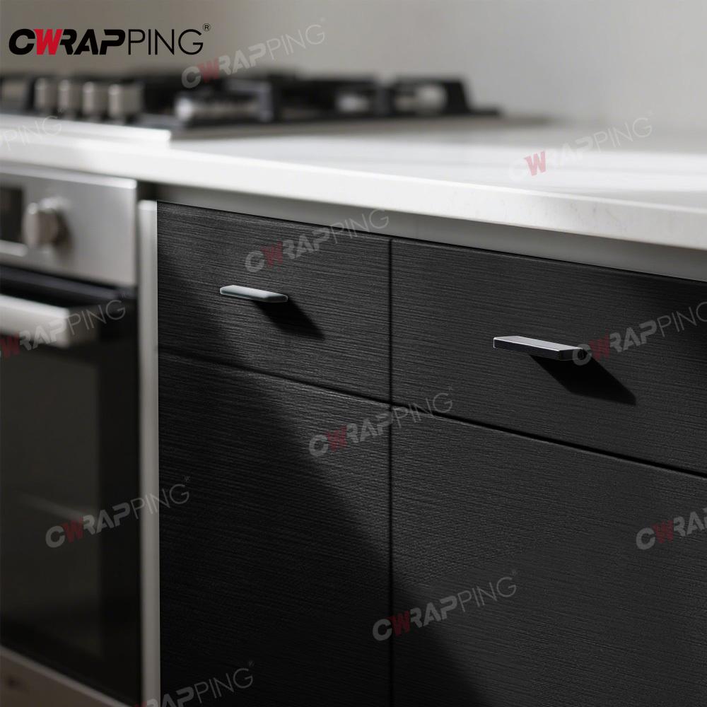 Selbstklebende Folie für Möbelfolien Wasserdichte Tapeten Heimdekor Gebürstete Textur Matt Schwarz Tischschutzfolie Vinyl