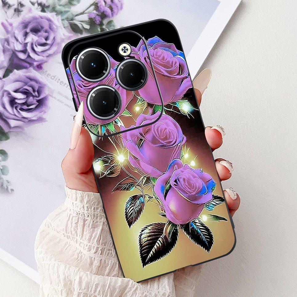 Cover For Tecno Spark 20 Pro Plus Back Bumper Spark 20Pro 20C Colorful Butterfly Flower Painting Phone Case Black Soft Silicone