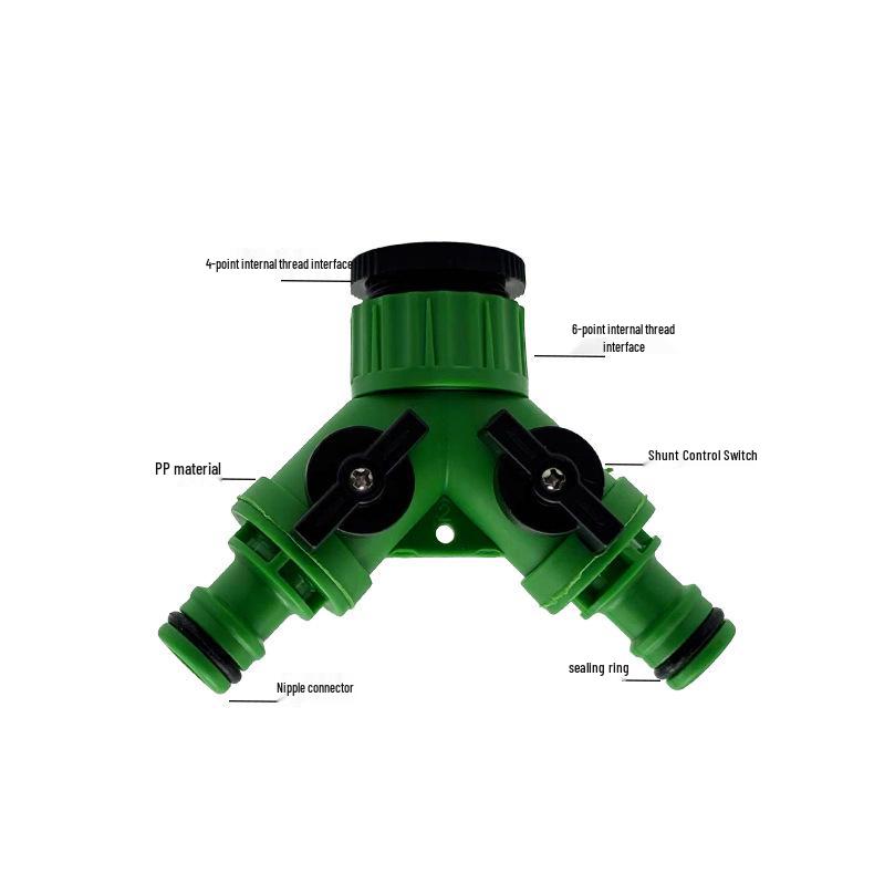 Garden Green Plastic Faucet Water Splitter: Internal 4-6 Point Thread, One-In-Two External Thread