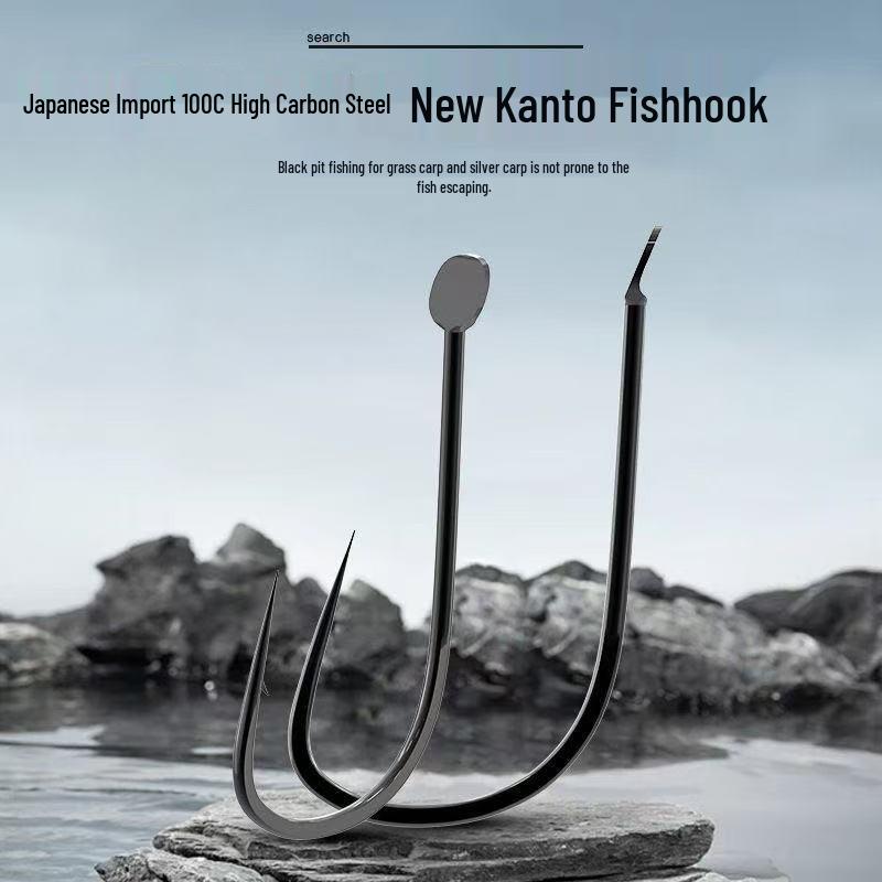 Черные безбородые рыболовные крючки Kanto с длинным цевьем для карпа 4#