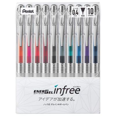 Pentel EnerGel Infree Ballpoint Pen 0.4mm Clear Barrel 10-Color Set
